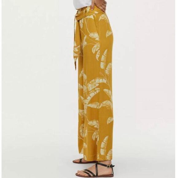 H&M Wide Leg Palazzo Pants Yellow Tropical Print Vacation Resort Wear Sz 14 NWT - Picture 10 of 10
